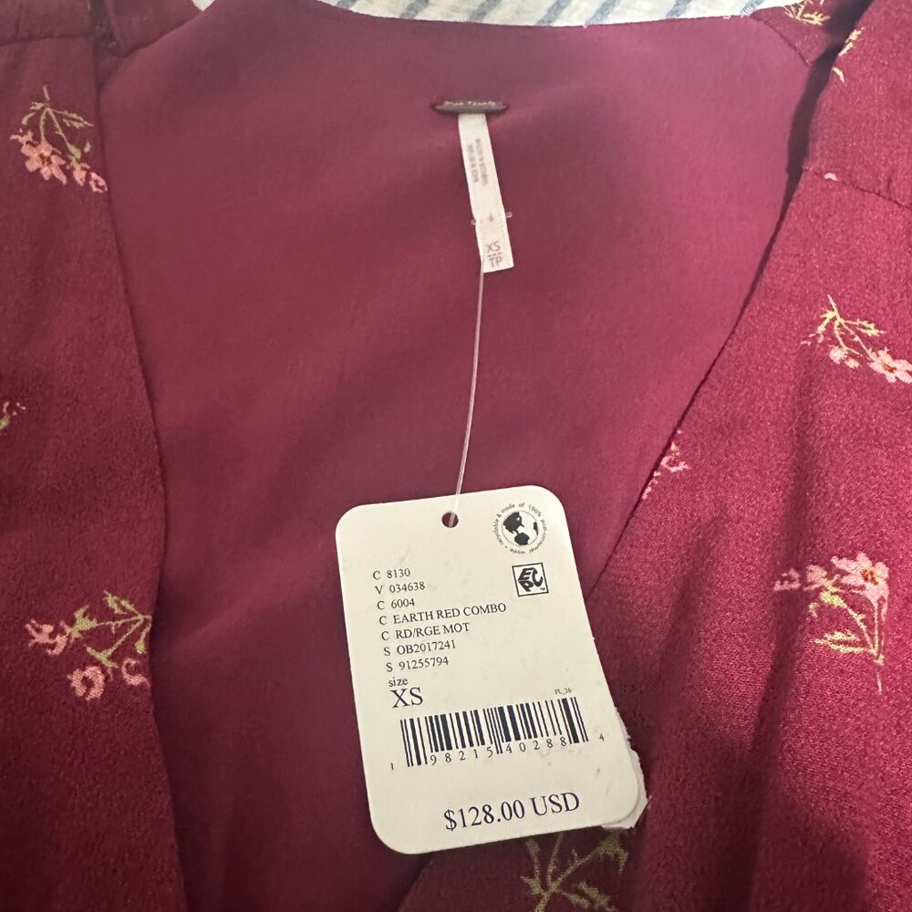 Free People Women Size XS Everyone's Favorite Floral Minidress Earth Red NWT - Picture 5 of 5